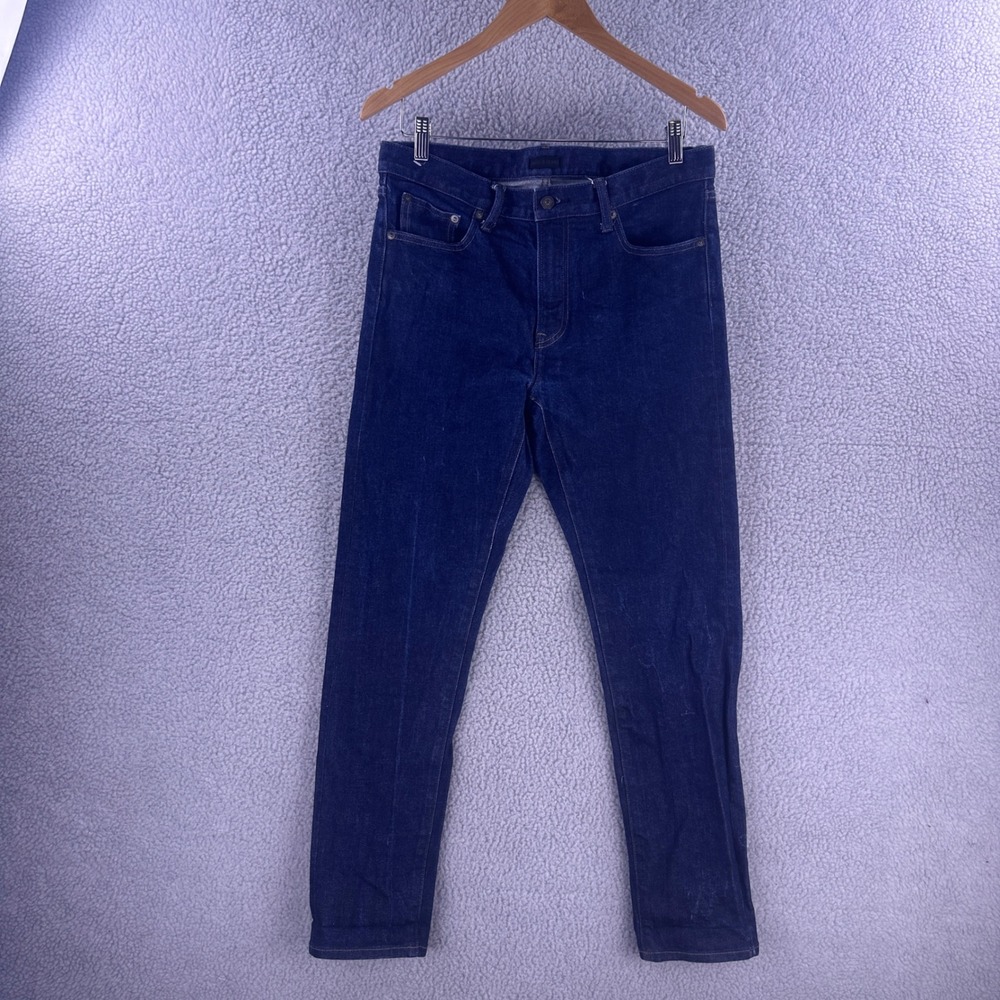 Uniqlo Jeans Mens 36 Dark Indigo Selvedge Slim Fit Denim Pants Blue
